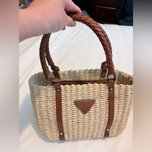 Elegant Tan Woven Tote Bag